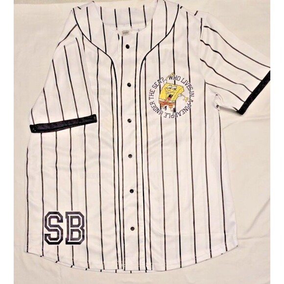 SPONGE BOB SQUARE PANTS Men's Baseball Shirt L, Button Up, Short Sleeves - Picture 3 of 11